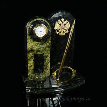 + 1310219 п Письм.прибор змеевик с часами 18*16*22