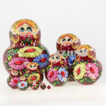 MS01002Lusl-04 Матрешка 10м бордо ромашки 14см