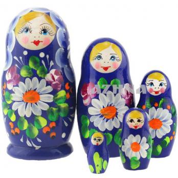 MS0502such-03 Матрешка 5м синяя ромашки, 10,5см