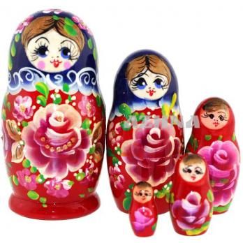MS0502а-EfrT-04 Матрешка 5мест розы сине-красн.