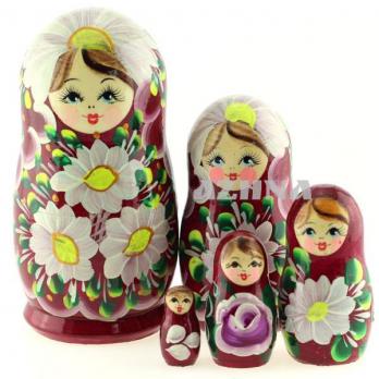 MS0503filA-05 Матрешка 5м бордо ромашки 15,5см