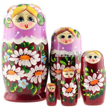 MS0503Lusl-22 Матрешка 5м бордо-роз.ромашки 15,5см