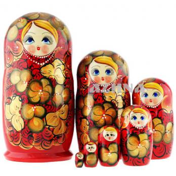 MS07nefe-04 Матрешка 7м лепест.круглые красн. 22см