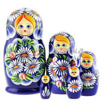 MS0503nefe-06 Матрешка 5м голубглаз.синяя ром 15см