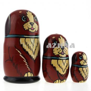 MZ3-21 Матрешка-животное 3м Собака корич. 13,5см