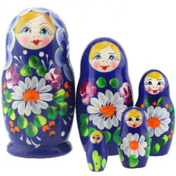 MS0502suchМ-03 Матрешка 5м синяя ромашки
