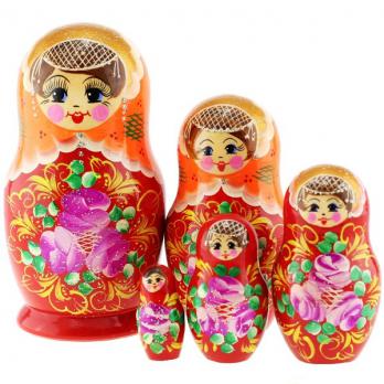 MS0502а-klus-03 Матрешка 5мест оранж.платок красн.