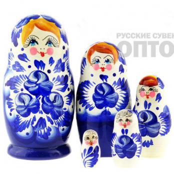 MS0502BakO-01 Матрешка 5 мест сувенирка Гжель