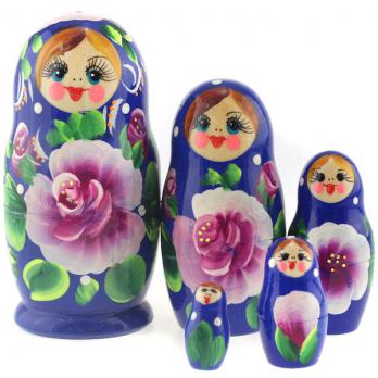 MS0502basP-02 Матрешка 5м сувенирка розы синяя