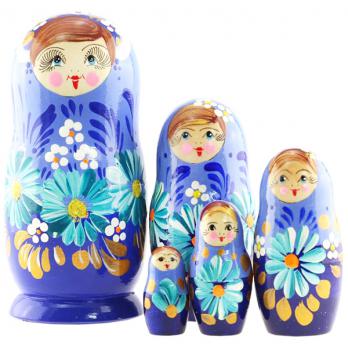 MS0503poli-05 Матрешка 5 мест ромашки синяя