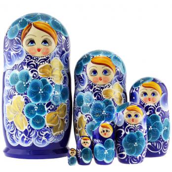 MS07nefe-02 Матрешка 7м круглые лепестки синяя