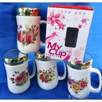 MML16057  Кружка фарфоровая с крышкой 350 ml 14cm