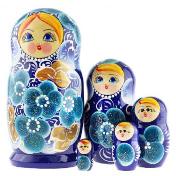 MS0503nefe-04 Матрешка 5 мест синяя 15см