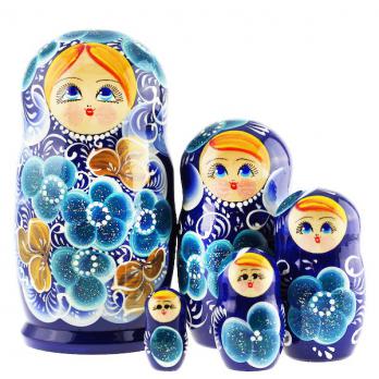 MS0504nefe-01 Матрешка 5 мест синяя 17 см