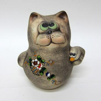 Копилка Кот с птицей Шамот