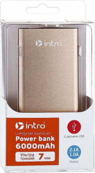 USB зарядки для мобильных устройств_25 напр PB06S  Intro Power Bank 6000 mAh, Silver