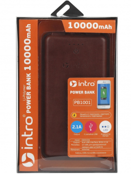 USB зарядки для мобильных устройств_25 напр PB1001  Intro Power Bank 10 000 mAh, black leather