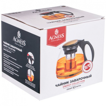 884-031 ЧАЙНИК ЗАВАРОЧНЫЙ AGNESS С ФИЛЬТРОМ ИЗ НЖС 1100 МЛ. 