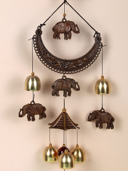 К30976 Подвесные колокольчики фен-шуй пагода с слонами  (металл)