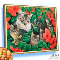 669647 Алмазная мозаика на подрамнике 40х50 Кошки в цветах / YSH2092 /уп 30/полное заполнение							