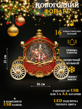 К31205 Фонарь новогодний USB+музыка 21*26*11,5 см (4)