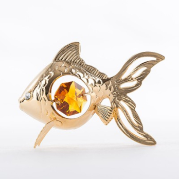 M-U-4743 (144) 6*3*4,5см. Золотая рыбка с 2 прозрачными хрусталиками, позолоченная