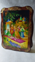1462-3 Шкатулка лаков.Волна фигурная 25х19 Сказки /дерево